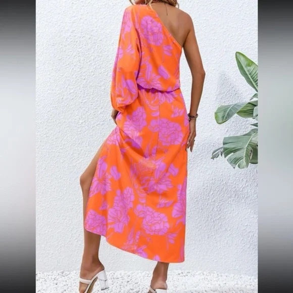 Boho Floral Print One Shoulder Maxi Dress - Picture 5 of 14